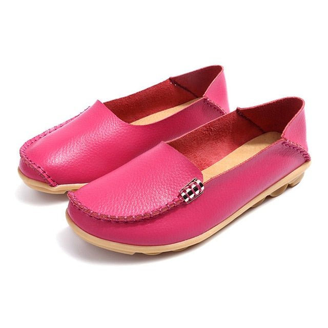 Flat Shoes Women Slip On Shoes For Women Genuine Leather Loafers Women Flats Ladies Shoes Mocassin Plus Size 44 Sapato Feminino