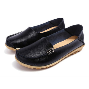 Flat Shoes Women Slip On Shoes For Women Genuine Leather Loafers Women Flats Ladies Shoes Mocassin Plus Size 44 Sapato Feminino