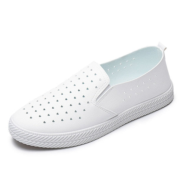 New Summer Women Hollow Out Slip On Flat Loafers Women's Shoes Fashion Pu Leather Female Platform Shoes Ladies Casual Footwear