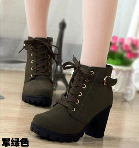 Boots Women Shoes Women Fashion High Heel Lace Up Ankle Boots Ladies Buckle Platform Artificial Leather Shoes bota feminina 2019