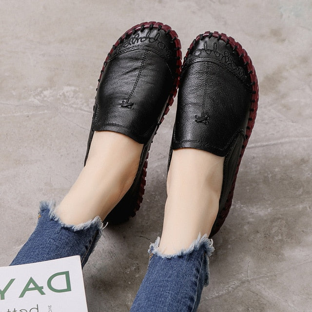 2020 Fashion Women Shoes Genuine Leather Loafers Women Casual Shoes Soft Comfortable Shoes Women Flats I012