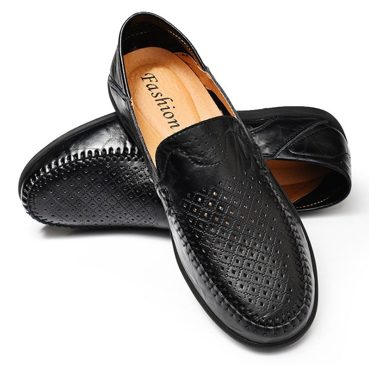 Genuine Leather Men Casual Shoes Luxury Brand 2020 Mens Loafers Moccasins Breathable Slip on Black Driving Shoes Plus Size 37-47