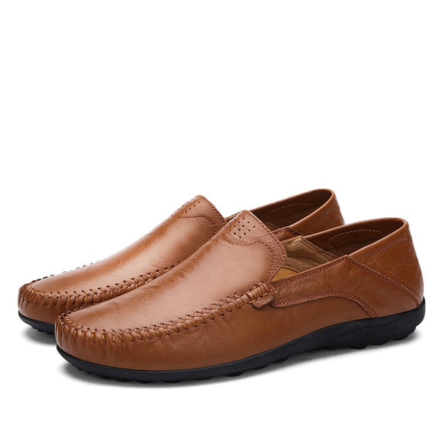 Genuine Leather Men Casual Shoes Luxury Brand 2020 Mens Loafers Moccasins Breathable Slip on Black Driving Shoes Plus Size 37-47