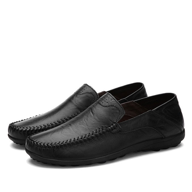 Genuine Leather Men Casual Shoes Luxury Brand 2020 Mens Loafers Moccasins Breathable Slip on Black Driving Shoes Plus Size 37-47