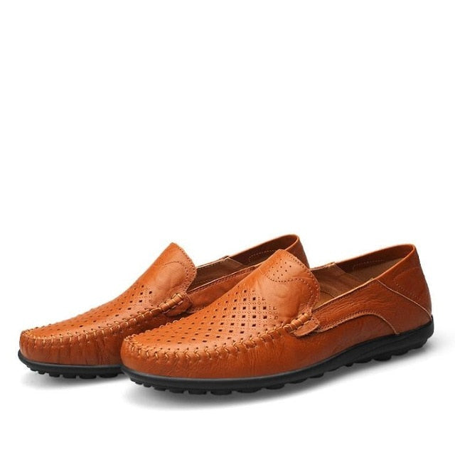 Genuine Leather Men Casual Shoes Luxury Brand 2020 Mens Loafers Moccasins Breathable Slip on Black Driving Shoes Plus Size 37-47