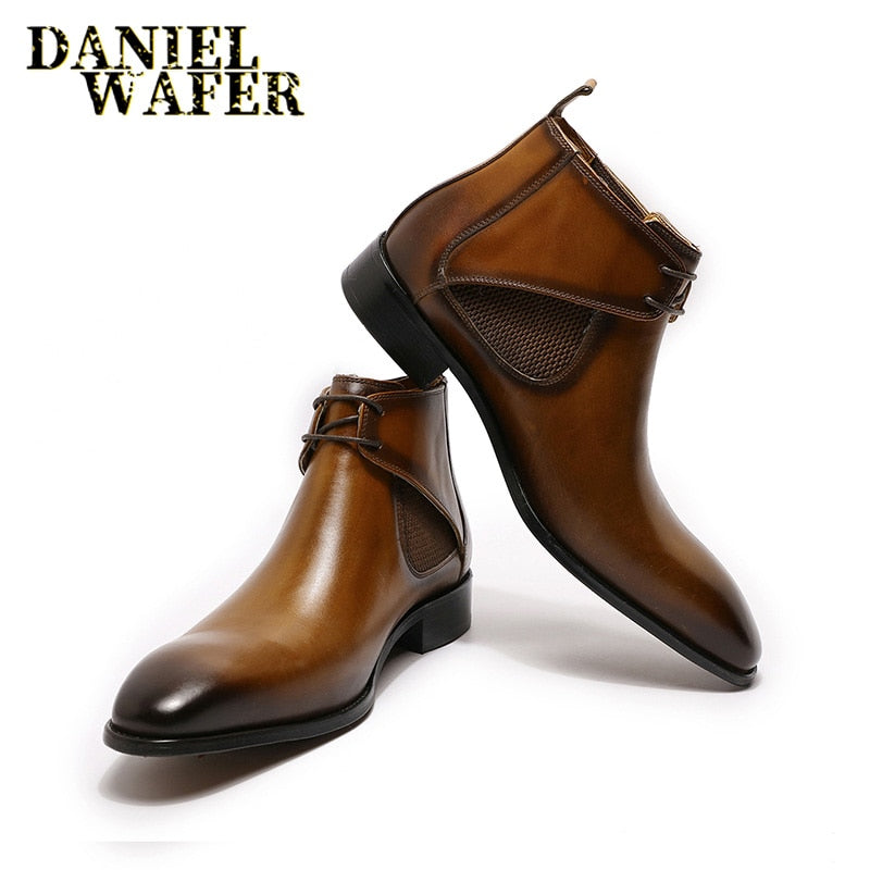 MEN LEATHER CHUKKA BOOTS CASUAL BOOTS BLACK BROWN LACE UP POINTED TOE HANDMADE-POLISH MEN LEATHER SHOES WEDDING OFFICE BOOTS MEN