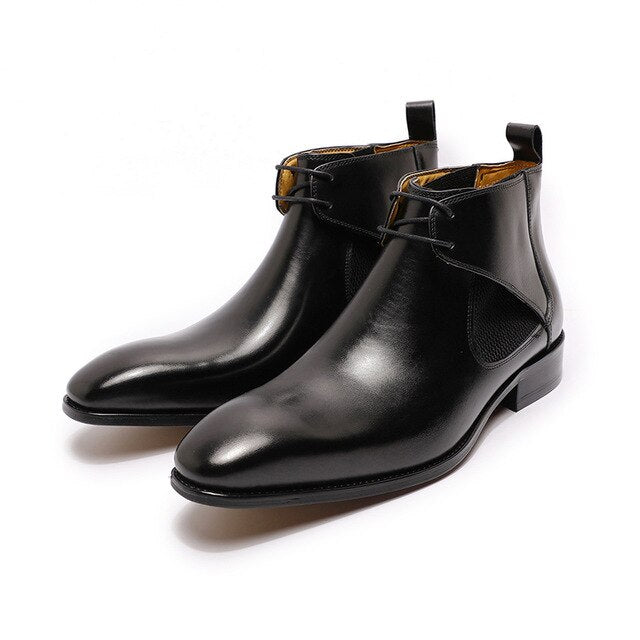 MEN LEATHER CHUKKA BOOTS CASUAL BOOTS BLACK BROWN LACE UP POINTED TOE HANDMADE-POLISH MEN LEATHER SHOES WEDDING OFFICE BOOTS MEN