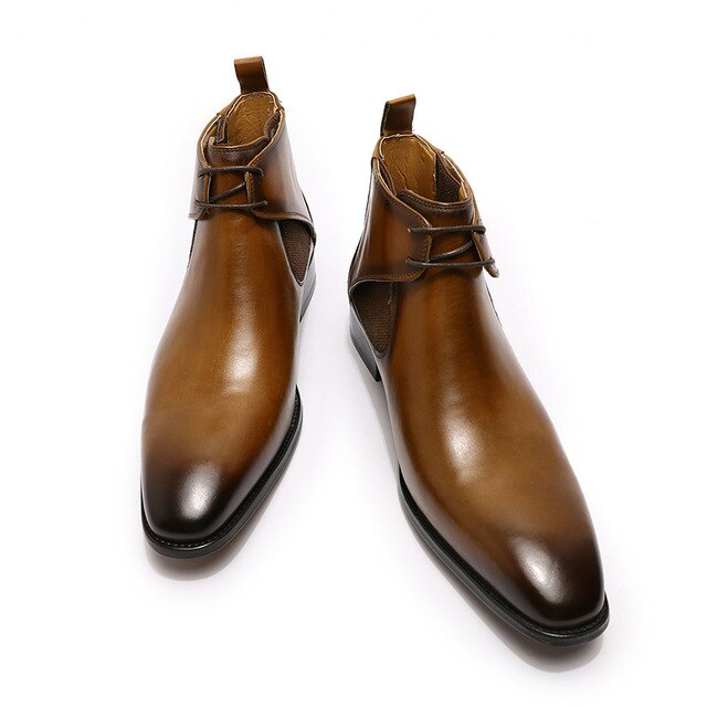 MEN LEATHER CHUKKA BOOTS CASUAL BOOTS BLACK BROWN LACE UP POINTED TOE HANDMADE-POLISH MEN LEATHER SHOES WEDDING OFFICE BOOTS MEN
