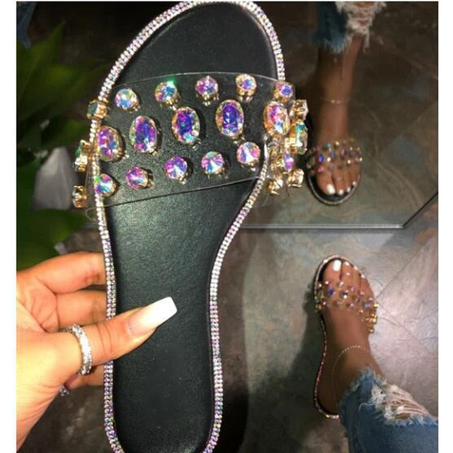 Summer Women Sandals Bling Slippers Ladies Crystal Slides Flat Glitter Gladiator Sandals Beach Shoes Female Sandalia Feminina