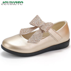 Kids Flat Shoes Girls Leather Shoes Children Flats Casual Soft Sweet Princess Bow-knot Fashion Brand Size 21-36 For Wedding Gold