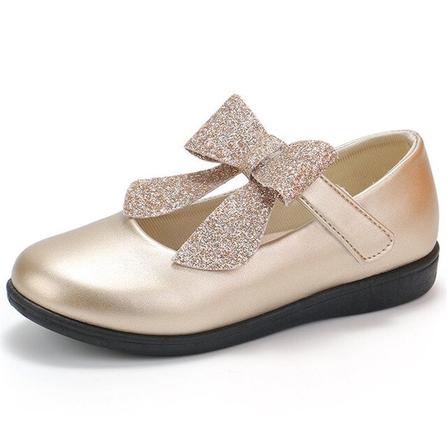 Kids Flat Shoes Girls Leather Shoes Children Flats Casual Soft Sweet Princess Bow-knot Fashion Brand Size 21-36 For Wedding Gold