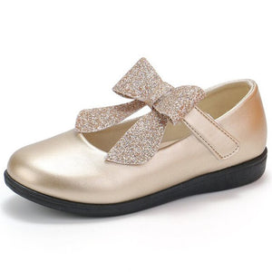 Kids Flat Shoes Girls Leather Shoes Children Flats Casual Soft Sweet Princess Bow-knot Fashion Brand Size 21-36 For Wedding Gold