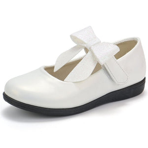 Kids Flat Shoes Girls Leather Shoes Children Flats Casual Soft Sweet Princess Bow-knot Fashion Brand Size 21-36 For Wedding Gold
