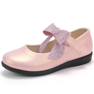 Kids Flat Shoes Girls Leather Shoes Children Flats Casual Soft Sweet Princess Bow-knot Fashion Brand Size 21-36 For Wedding Gold