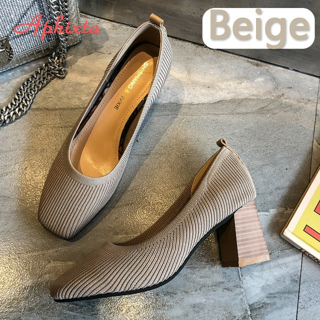 Aphixta 7cm Metal Blade Heels Socks Pumps Women Stretch Fabric Elastic Stilettos Heel Fashion Work Black Party Shoes Women
