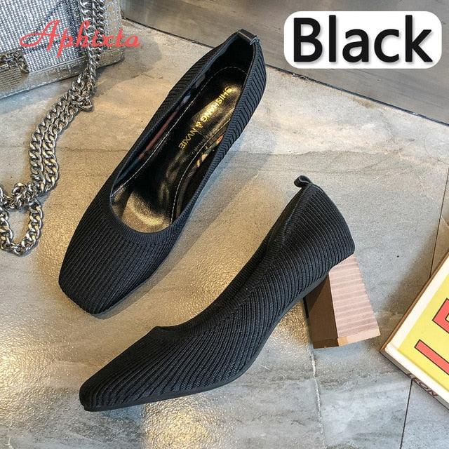 Aphixta 7cm Metal Blade Heels Socks Pumps Women Stretch Fabric Elastic Stilettos Heel Fashion Work Black Party Shoes Women