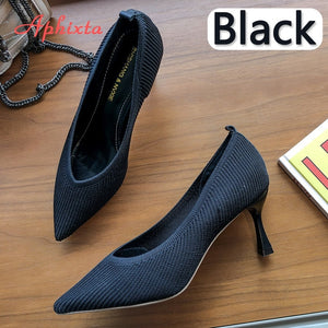 Aphixta 7cm Metal Blade Heels Socks Pumps Women Stretch Fabric Elastic Stilettos Heel Fashion Work Black Party Shoes Women