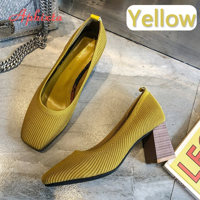 Aphixta 7cm Metal Blade Heels Socks Pumps Women Stretch Fabric Elastic Stilettos Heel Fashion Work Black Party Shoes Women