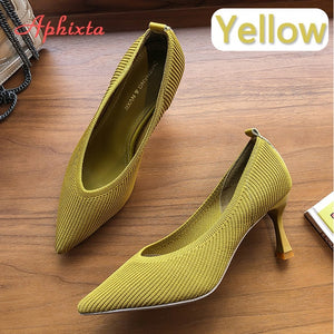 Aphixta 7cm Metal Blade Heels Socks Pumps Women Stretch Fabric Elastic Stilettos Heel Fashion Work Black Party Shoes Women