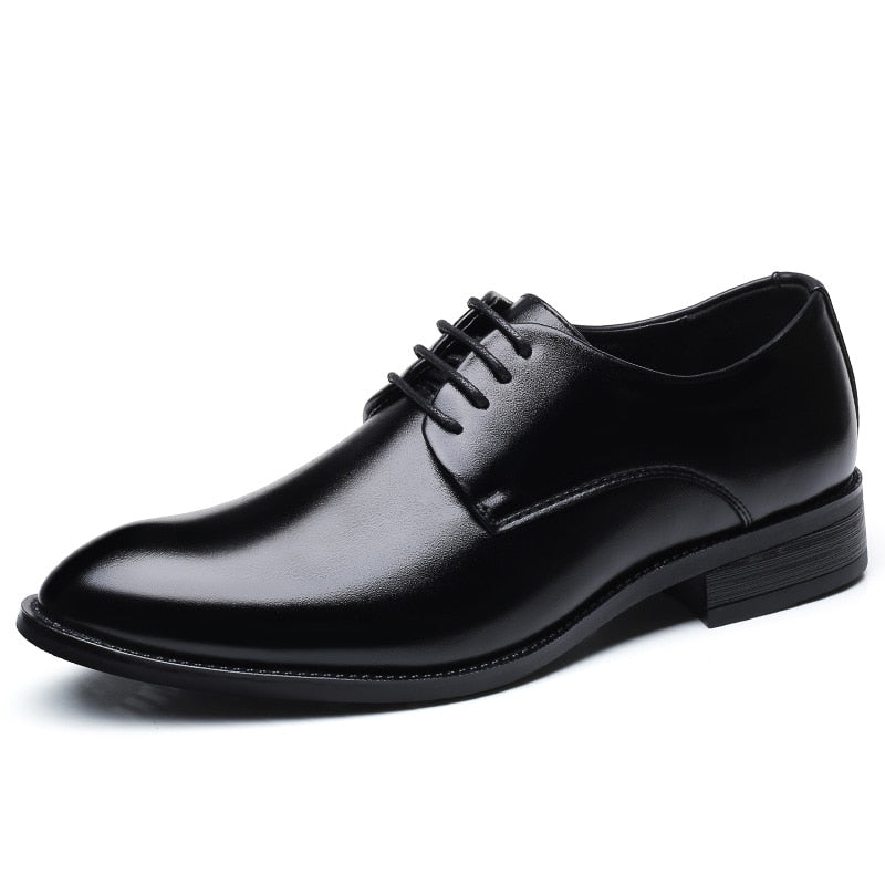 NXY Men PU Leather Dress Shoes Men Wedding Shoes Office Party Formal Flat Footwear Male Business Lace Up Pointed Derby Shoes