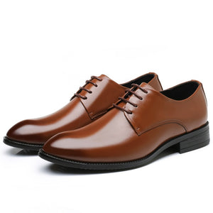 NXY Men PU Leather Dress Shoes Men Wedding Shoes Office Party Formal Flat Footwear Male Business Lace Up Pointed Derby Shoes