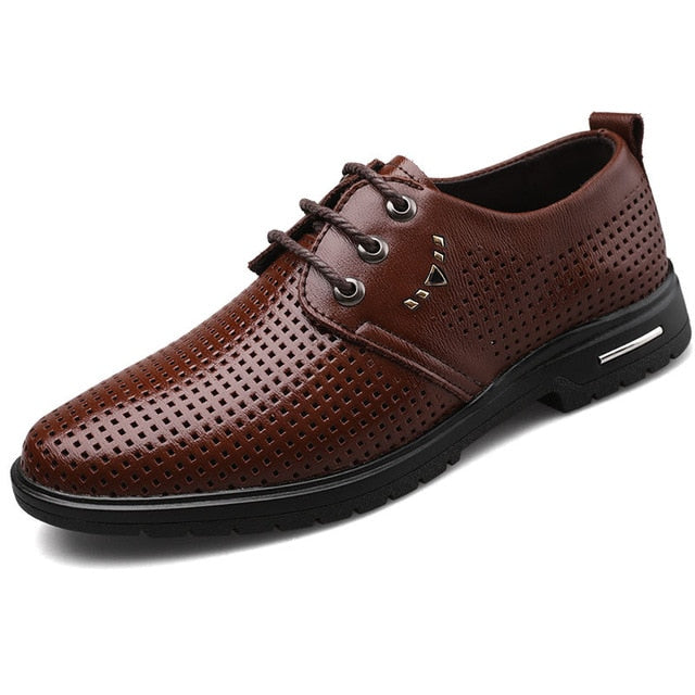 Spring Summer Elegant Mens Italian Leather Formal Shoes Breathable Luxury Brand Male Dress Footwear Brogue Oxford Shoes for Men