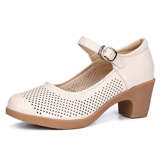LIHUAMAO Mary Jane shoes square heel ankle strap party wedding work comfort breathable round heel shoes for women pumps brown