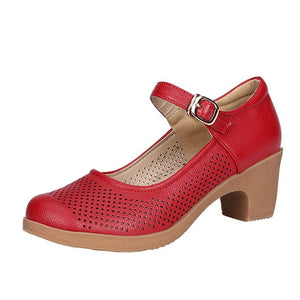 LIHUAMAO Mary Jane shoes square heel ankle strap party wedding work comfort breathable round heel shoes for women pumps brown