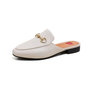 Luxury Designer Slippers Brand Slippers Women Genuine Leather Flat Mules Metal Chain Casual Shoes Outdoor Slippers