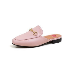 Luxury Designer Slippers Brand Slippers Women Genuine Leather Flat Mules Metal Chain Casual Shoes Outdoor Slippers