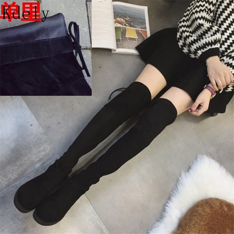Winter Over The Knee Boots Women Stretch Fabric Thigh High Sexy Woman Shoes Long Bota Feminina zapatos de mujer Size 35-41