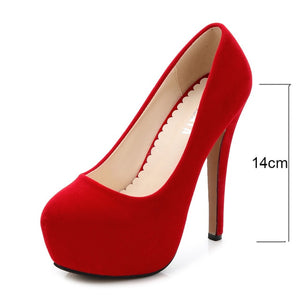 MAIERNISI super high heels shoes flock platform Heeled shoes pumps women night club thin heel sexy plus big size 14cm high heels