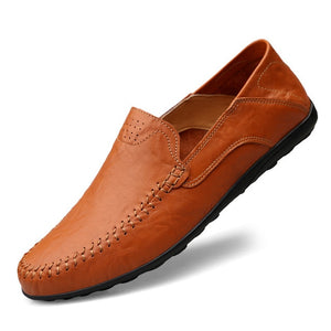 Genuine Leather Men Casual Shoes Luxury Brand 2019 Mens Loafers Moccasins Breathable Slip on Black Driving Shoes Plus Size 37-47