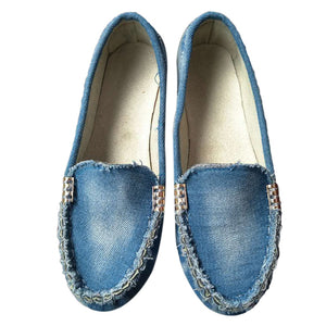Women Casual Flat Shoes 2019 Spring Autumn Flat Loafer Women Shoes Slips Soft Round Toe Denim Flats Jeans Shoes Plus Size
