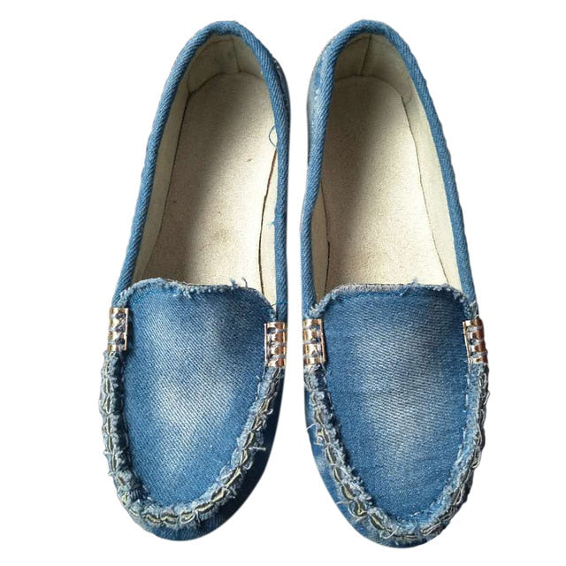 Women Casual Flat Shoes 2019 Spring Autumn Flat Loafer Women Shoes Slips Soft Round Toe Denim Flats Jeans Shoes Plus Size