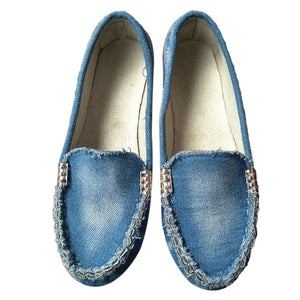 Women Casual Flat Shoes 2019 Spring Autumn Flat Loafer Women Shoes Slips Soft Round Toe Denim Flats Jeans Shoes Plus Size