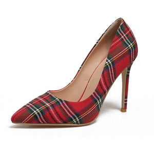 WETKISS Big Size 33-45 Stiletto Heels Women Pumps Red Pointed Plaid Shoes Women Shallow High Thin Heels 2020 Party Wedding Shoes