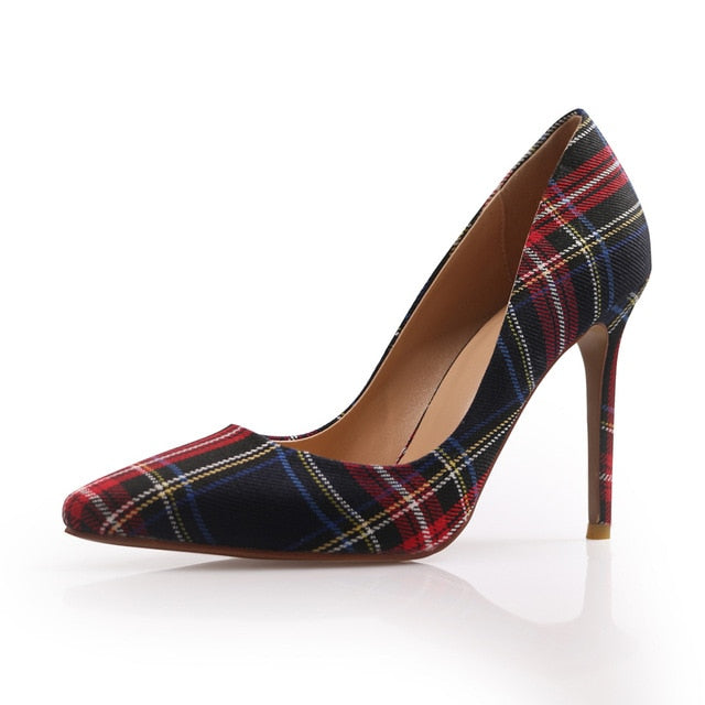 WETKISS Big Size 33-45 Stiletto Heels Women Pumps Red Pointed Plaid Shoes Women Shallow High Thin Heels 2020 Party Wedding Shoes