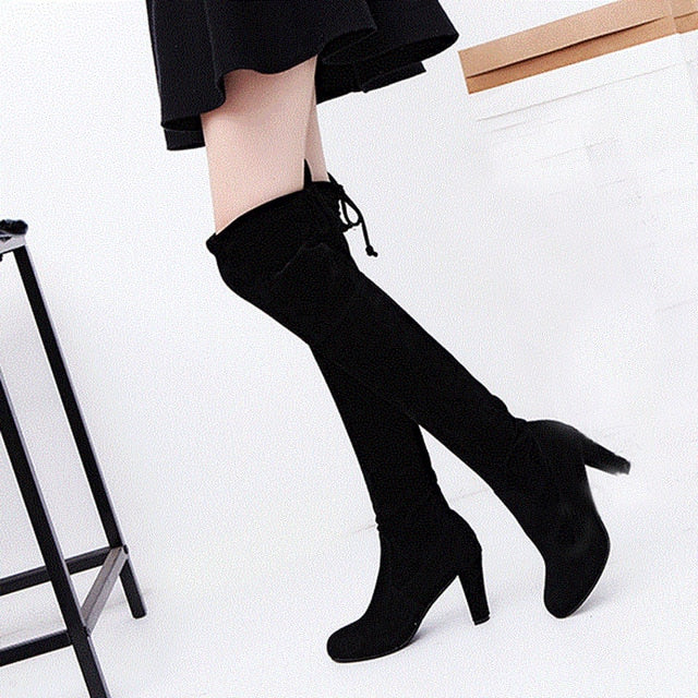 Faux Suede Slim Over the knee Boots Winter Women Boots Sexy Thigh High Boots Female High Heel Shoes Woman Plus Size 43 WSH3443