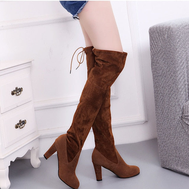 Faux Suede Slim Over the knee Boots Winter Women Boots Sexy Thigh High Boots Female High Heel Shoes Woman Plus Size 43 WSH3443