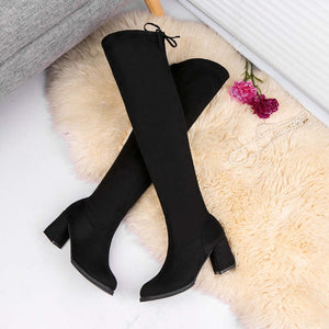 2020 Fashion Women Boots Spring Winter Over The Knee Heels Quality Suede Long Comfort Square Botines Mujer Thigh High Boots