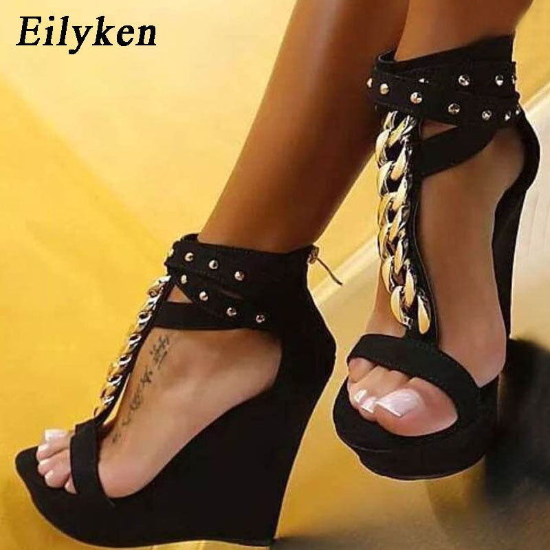 Eilyken 2020 New Gladiator Women Sandals High Heels Fashion Sandals Chain Platform Wedges shoes For Women