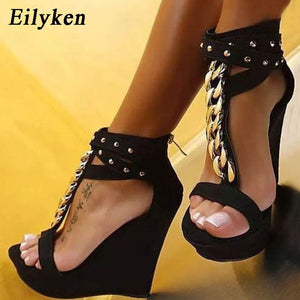 Eilyken 2020 New Gladiator Women Sandals High Heels Fashion Sandals Chain Platform Wedges shoes For Women