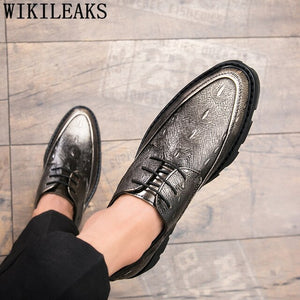 Brogue Shoes Men Classic Brown Dress Designer Men Crocodile Shoes Black Dress Coiffeur Italian Shoes Men Formal Ayakkabi Erkek