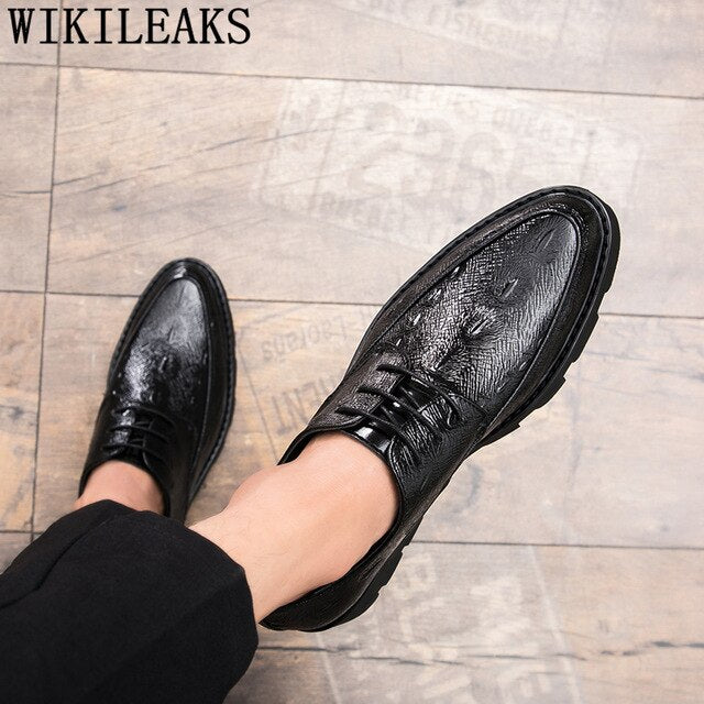 Brogue Shoes Men Classic Brown Dress Designer Men Crocodile Shoes Black Dress Coiffeur Italian Shoes Men Formal Ayakkabi Erkek