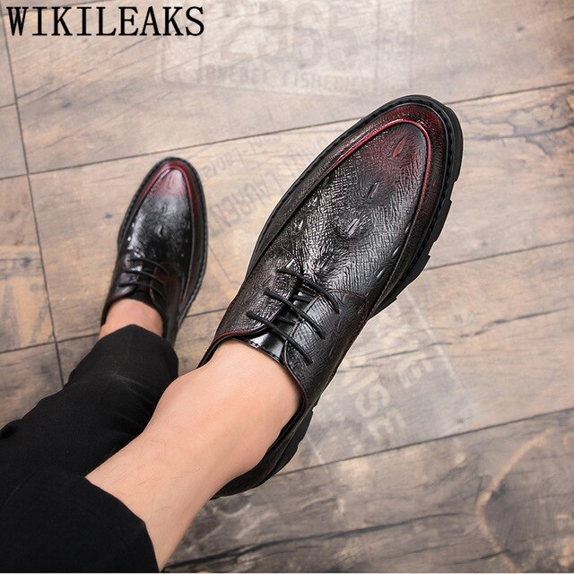 Brogue Shoes Men Classic Brown Dress Designer Men Crocodile Shoes Black Dress Coiffeur Italian Shoes Men Formal Ayakkabi Erkek