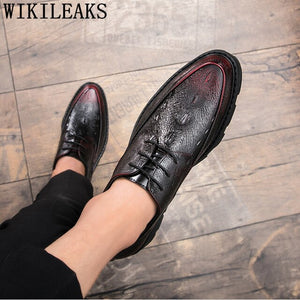 Brogue Shoes Men Classic Brown Dress Designer Men Crocodile Shoes Black Dress Coiffeur Italian Shoes Men Formal Ayakkabi Erkek