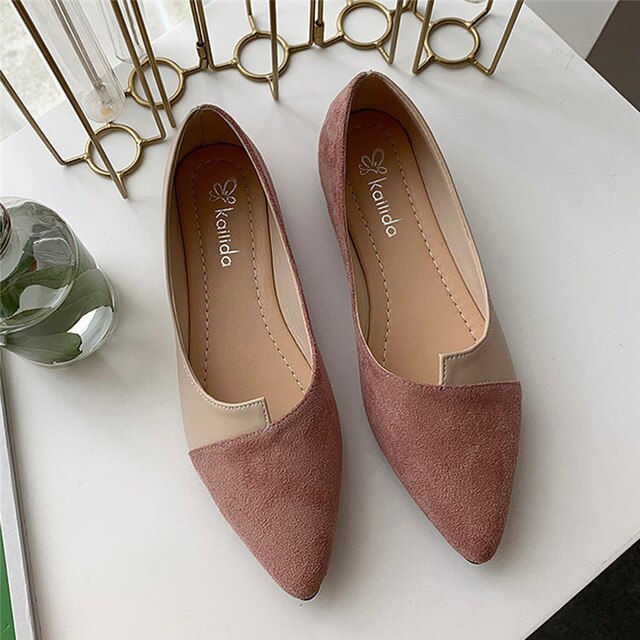 New Woman Flats Shoes Summer Fashion Women Splice Color Flats Fashion Pointed Toe Ballerina Ballet Flat Slip On Casual Shoes