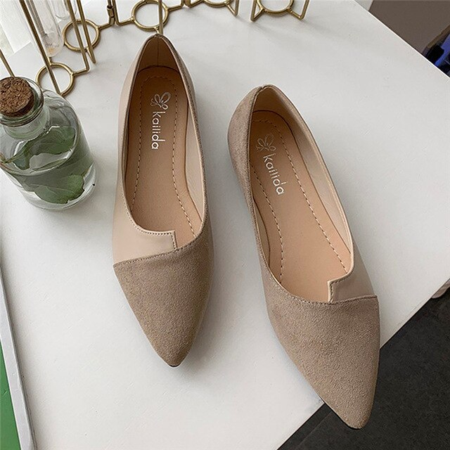New Woman Flats Shoes Summer Fashion Women Splice Color Flats Fashion Pointed Toe Ballerina Ballet Flat Slip On Casual Shoes