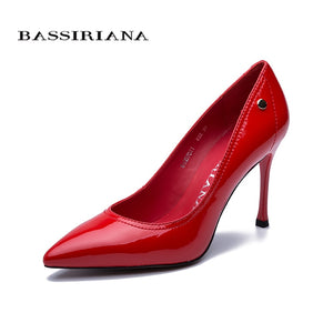 Bassiriana 2020 spring and summer new leather women high heels pointed toe fashion stiletto shoes woman shoes